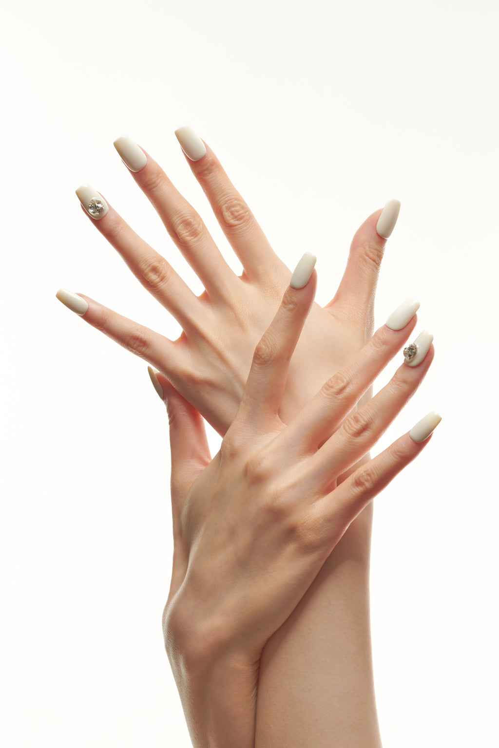 White Noise / No.15 – Glossy White Short Square with Single Crystal Accent