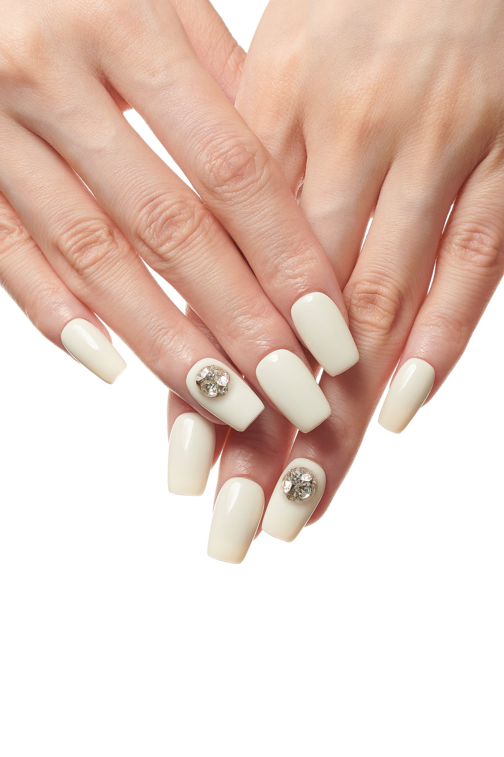 White Noise / No.15 – Glossy White Short Square with Single Crystal Accent