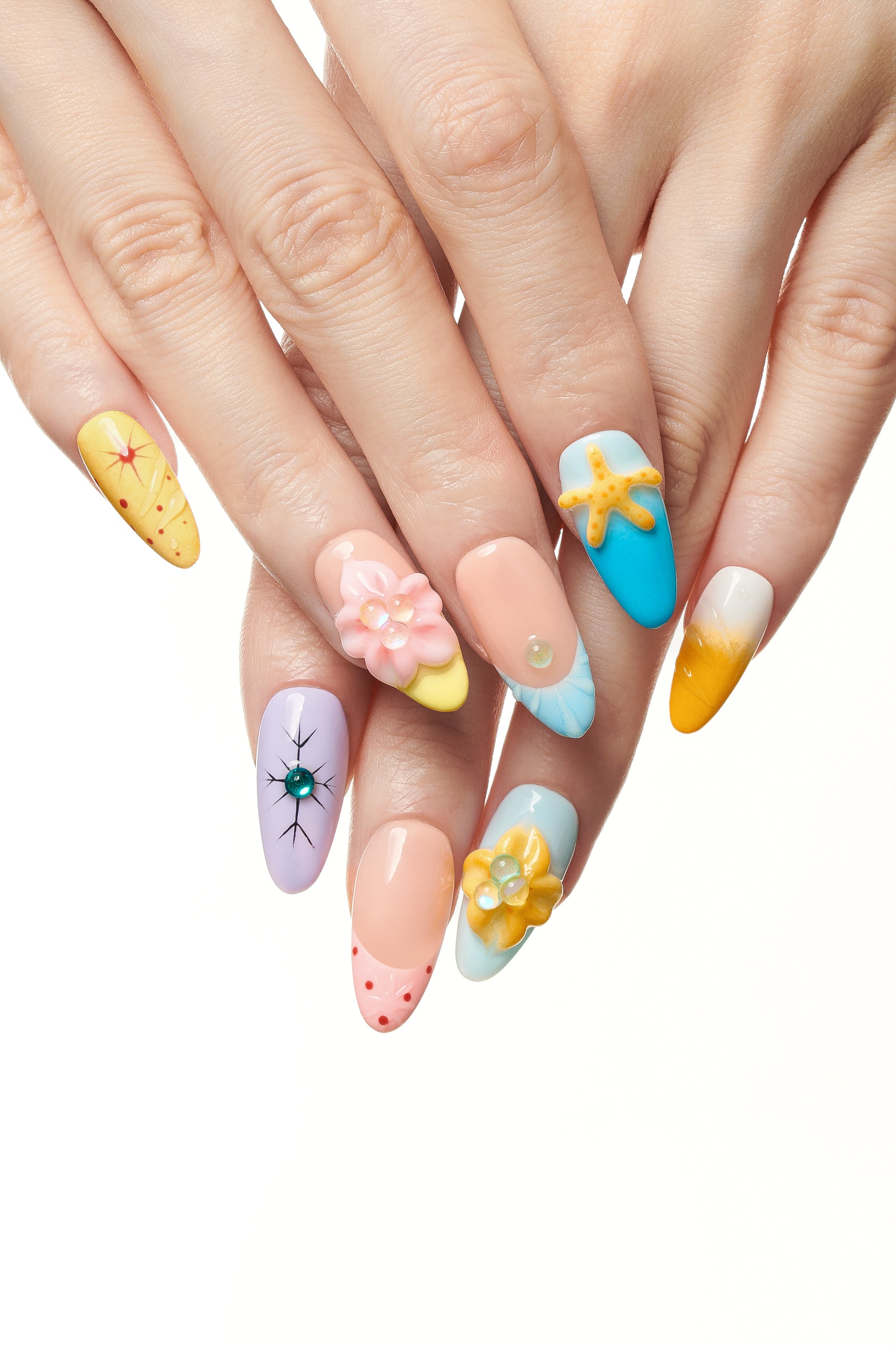 Summer Keepsakes / No.21 — Medium Almond with Sculpted Details in Mixed Pastels and Brights