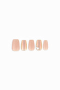 Sun Veil / No.08 – Nude gloss nails with aurora shine and crystal accent